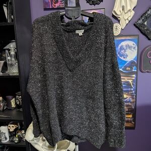 Ava & Viv Black Sparkle V-Neck Sweater